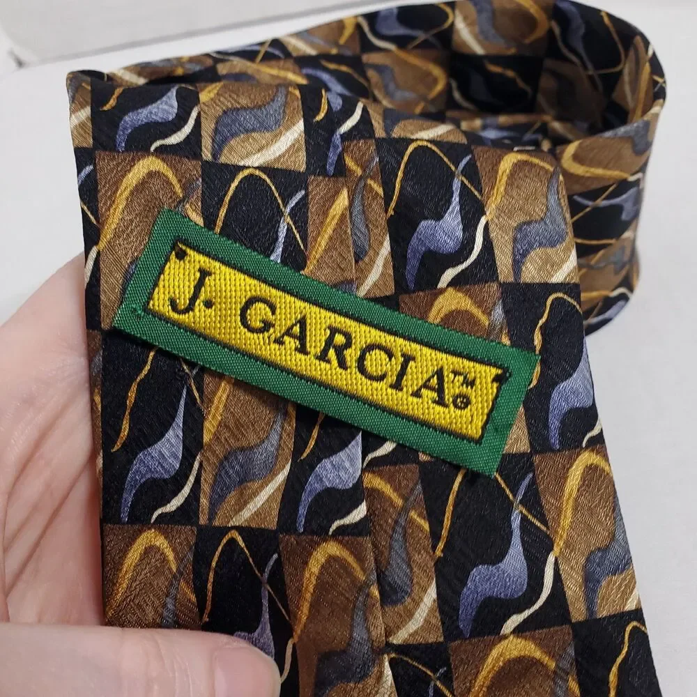 Jerry Garcia Tie Silk Brown Black Gray Abstract 3.5